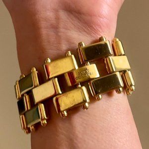 Juicy Couture Vintage Gold Tone Geometric Chain Rhinestone Link Bracelet W/ Bag